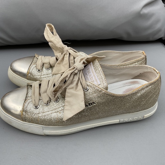 Prada gold glitter sneakers - Picture 2 of 4